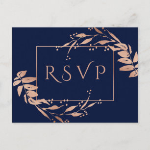 Cartão Postal Cartão-postal RSVP de Casamento de Folhagem Dourad