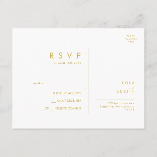 Cartão Postal Cartão-postal RSVP de Casamento de Fontes Dourado  (Verso)