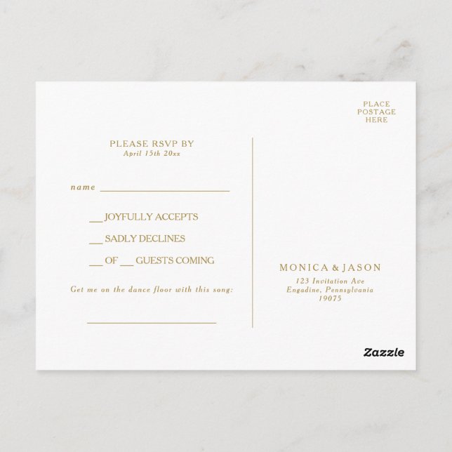 Cartão Postal Cartão-postal RSVP de Solicitação de Música Dourad (Verso)