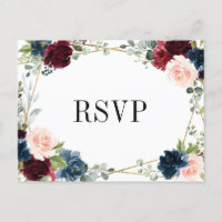 Cartão-postal RSVP Dourado Floral Blush do Marinho
