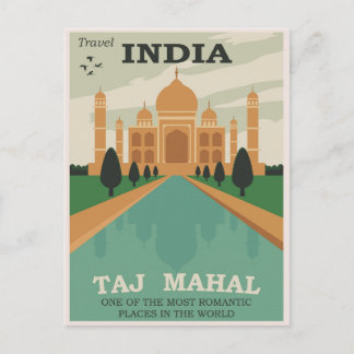 Cartão Postal Cartão-postal Taj Mahal/Retro viagem da Índia