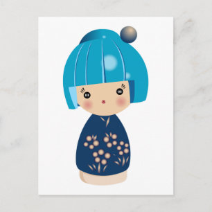 Cartão Postal Cartão-postal Triplet Kokeshi Azul