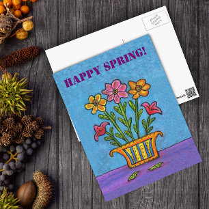Cartão Postal Cartão-postal Vase of Happy Spring Flowers