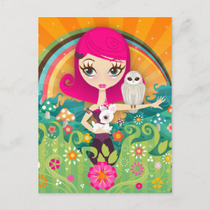 Cartão Postal Cartão-postal VelusaBerry Big Eye Girl, veado e c