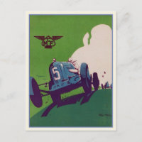 Cartão-Postal Vintage Com Carro De Corrida Antigo