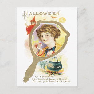 Cartão Postal Cartão-postal Vintage com Espelho de Boa Sorte