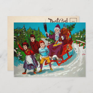 Cartão Postal Cartão-postal Vintage com Papais noeis de desenho 