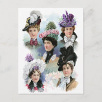 Cartão-postal Vintage Ladras Fashion Victorian Hat