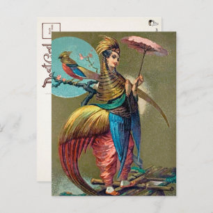 Cartão Postal Cartão-postal Vintage Parrot Girl