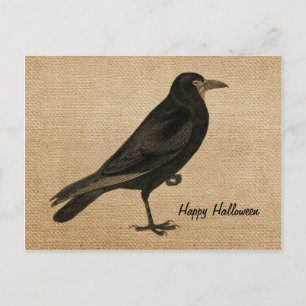Cartão Postal Cartão-postal Vintage Raven Burlap Personalize