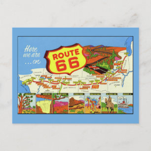 Cartão Postal Cartão-postal Vintage Retro Route 66 Map