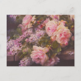Cartão Postal Cartão-postal Vintage Victorian Pink Roses e Lilac