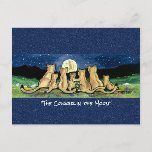 Cartão Postal Cartão-postal Whimsical de Cougar na Lua