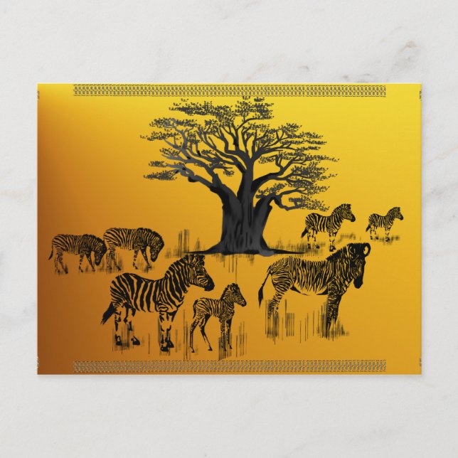 Cartão Postal Cartão-postal Zebra e Baobab (Frente)