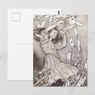 Cartão Postal Cartas Caindo da Alice Retro com Design Vitoriano
