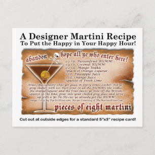 Cartão Postal Cartas de 8 Receitas Tropicais de Martini