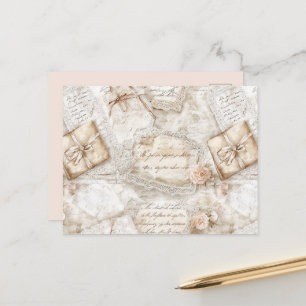 Cartão Postal Cartas de Amor Rosas Bege Marfim Românticas Lindas