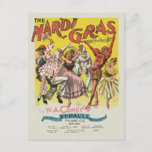 Cartão Postal Cartaz Antigo Amarelo do Mardi Gras
