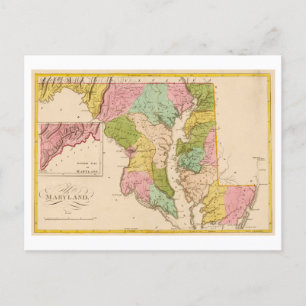 Cartão Postal Cartaz antigo do Map 1815 de Maryland