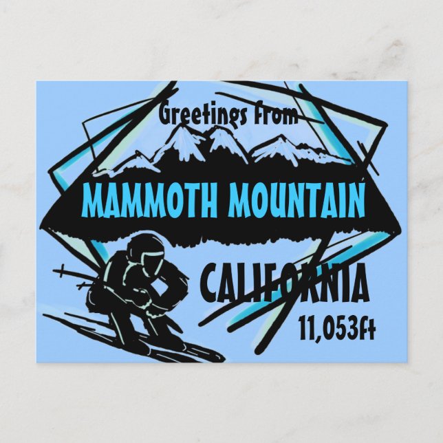 Cartão Postal Cartaz azul de esqui da Mammoth Mountain Californi (Frente)