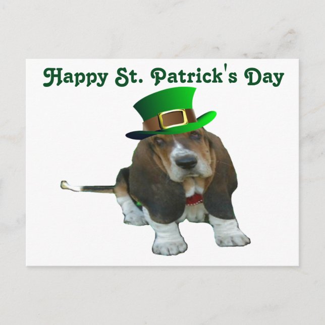 Cartão Postal Cartaz Basset Hound Happy StPatrick's Day (Frente)
