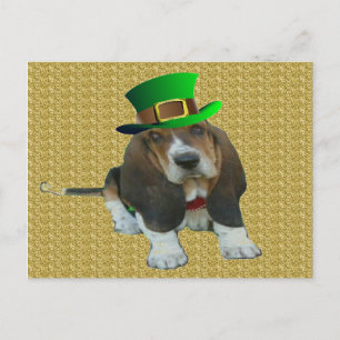 Cartão Postal Cartaz Basset Hound Happy StPatrick's Day