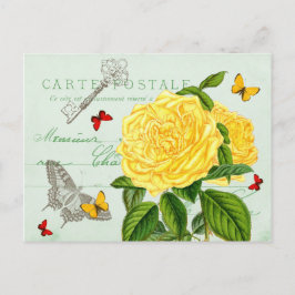 Cartão Postal Cartaz bonito com rosa e borboletas