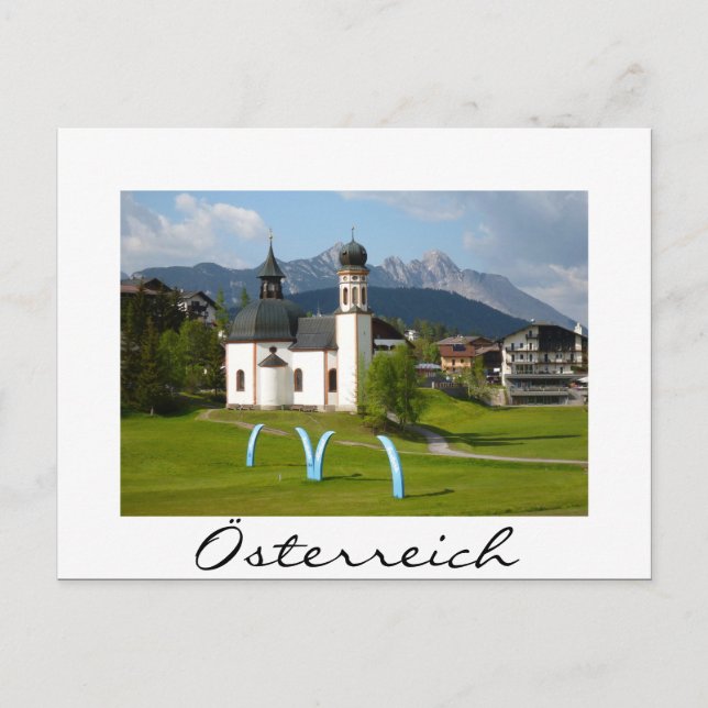 Cartão Postal Cartaz branco da Igreja em Österreich (Frente)