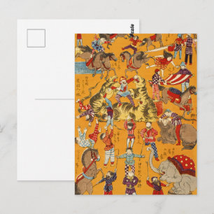 Cartão Postal Cartaz Circense Japonês Vintage Arte Ukiyo-e