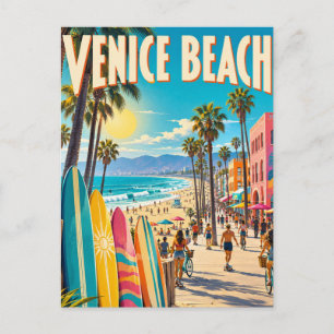 Cartão Postal Cartaz Colorido de Pranchas de Surf da Praia de Ve