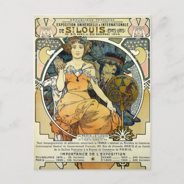 Cartão Postal Cartaz da Feira Mundial de 1904 no estilo Art Nouv (Frente)