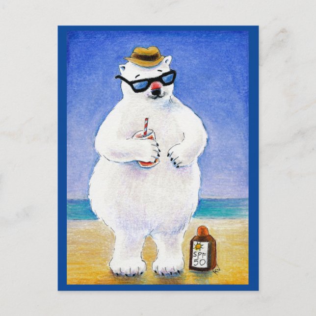 Cartão Postal Cartaz da praia tropical de urso polar bonito (Frente)