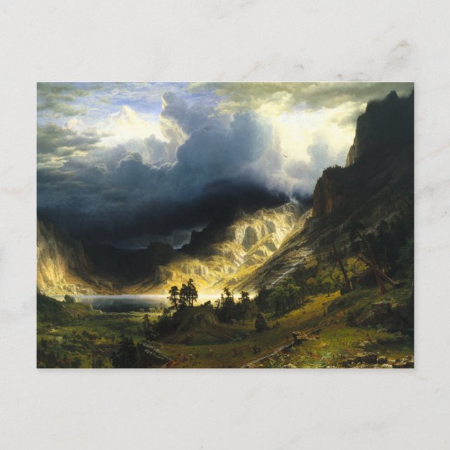 Cartão Postal Cartaz da tempestade de Bierstadt nas Montanhas Ro (Frente)