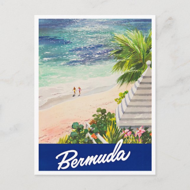 Cartão Postal Cartaz da viagens vintage das Bermudas (Frente)