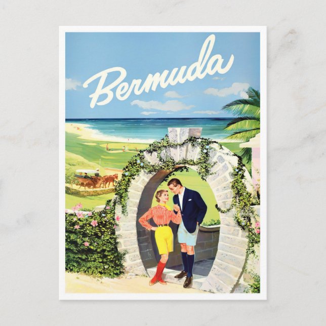 Cartão Postal Cartaz da viagens vintage das Bermudas (Frente)