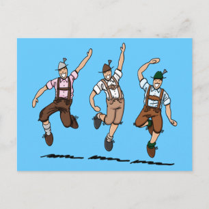 Cartão Postal Cartaz Dançando Homens Lederhosen Bavarianos
