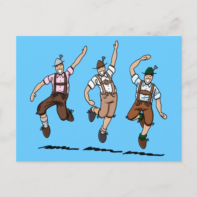 Cartão Postal Cartaz Dançando Homens Lederhosen Bavarianos (Frente)