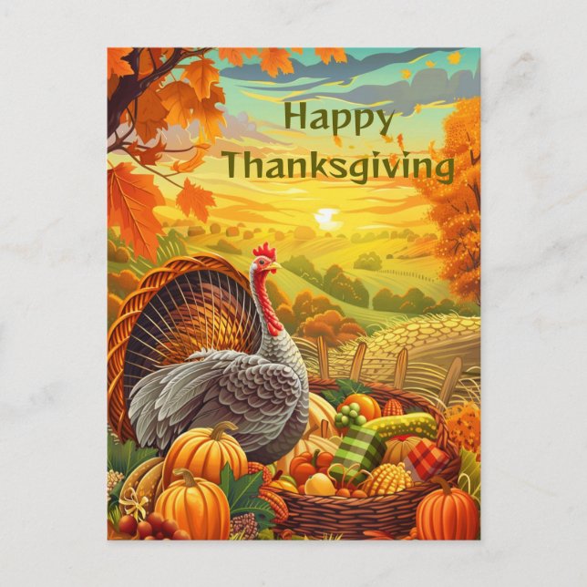 Cartão Postal Cartaz de Ação de Graças Feliz, Autumn Turkey Pump (Frente)