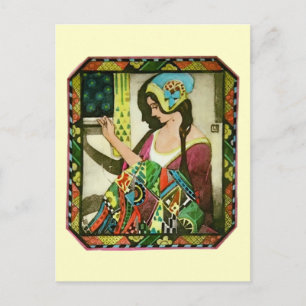 Cartão Postal Cartaz de Art Nouveau Quilter – Mulher de Costura 