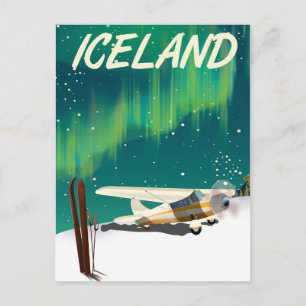 Cartão Postal Cartaz de avião de esqui estilo vintage Islândia