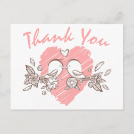 Cartão Postal Cartaz De Casamento De Pássaros De Coração Rosa