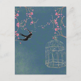 Cartão Postal Cartaz de cerejeira e aves, único