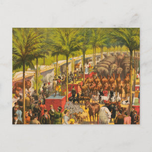 Cartão Postal Cartaz de Circo Antigo de Animais e Artistas