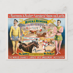 Cartão Postal Cartaz de Circo Antigo de Equestres Masculinos e P
