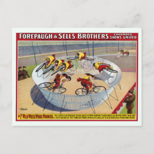 Cartão Postal Cartaz de Circo dos Sete Gaynells Andando de Bicic