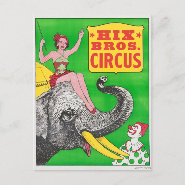 Cartão Postal Cartaz de Circo Mostrando uma Mulher Montada num E (Frente)