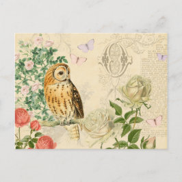 Cartão Postal Cartaz de coruja floral com belos rosas