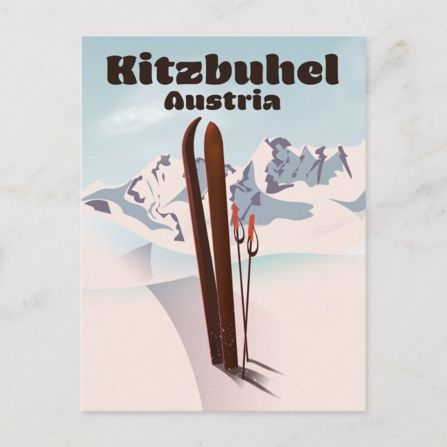 Cartão Postal cartaz de esqui austríaco kitzbuhel (Frente)