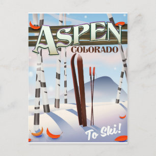 Cartão Postal Cartaz de esqui estilo vintage Aspen Colorado.