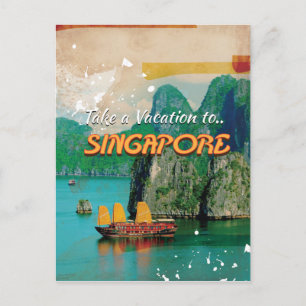 Cartão Postal Cartaz de férias vintage de Singapura.
